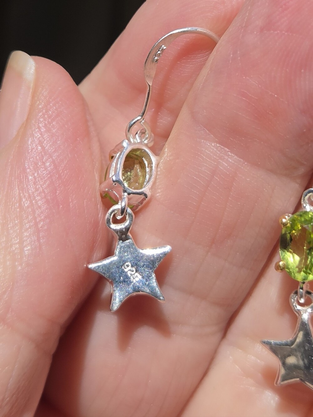 Peridot Natural 3k Gemstones Sterling Silver & Gold Star Hook Earrings - Picture 9 of 9
